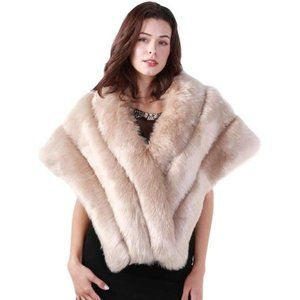 Women Faux Fur Shawl Bridal Winter Cover  Up Shrug Gown Wrap Mocha